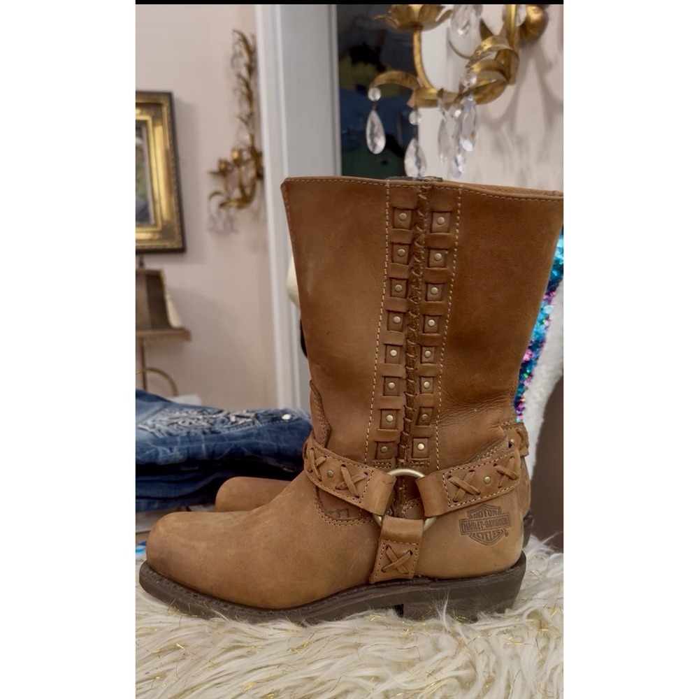 Harley-Davidson W Auburn Harness Brown Leather Stud Zippered Motorcycle Boot 8 - Picture 6 of 16